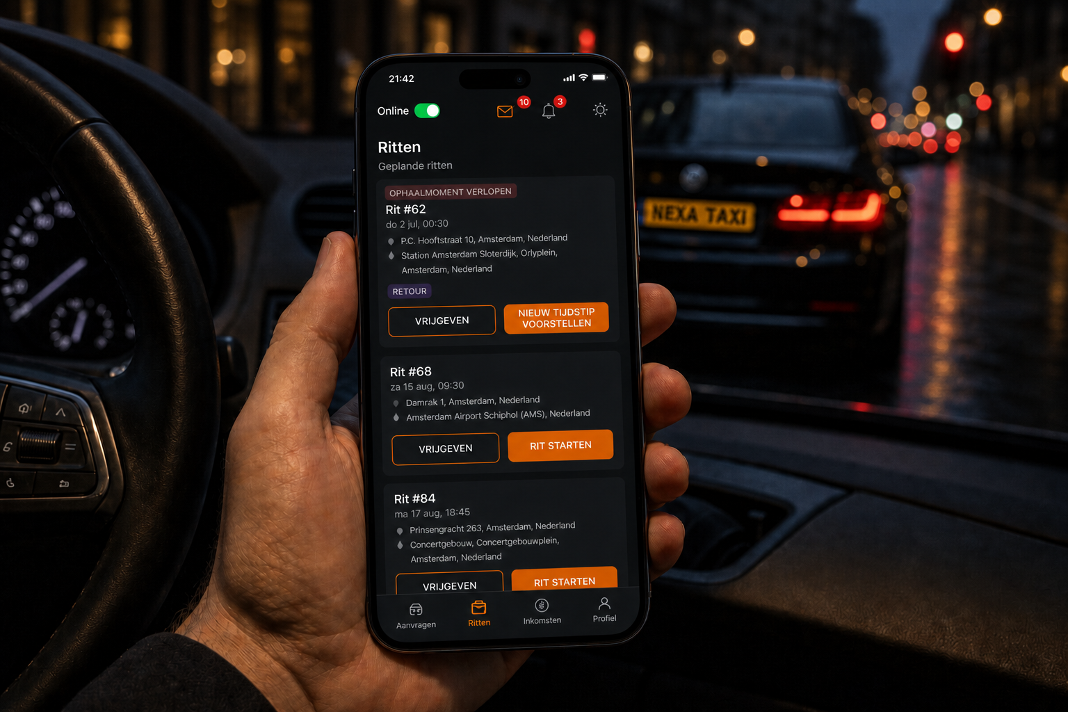 Chauffeur-app: geplande ritten in de auto